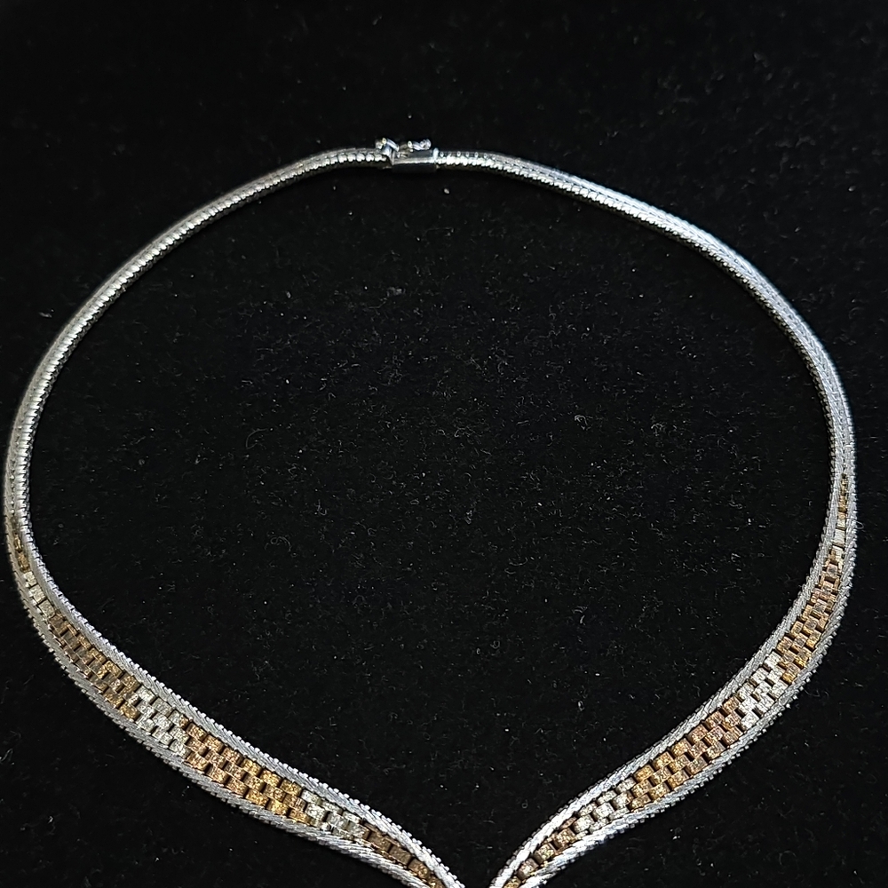 Vintage Sterling Silver chain necklace silver & bronze color - Picture 10 of 10
